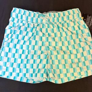 Art Class Blue and White Checkered Boys Swim Shorts upf 50+ XS 4/5